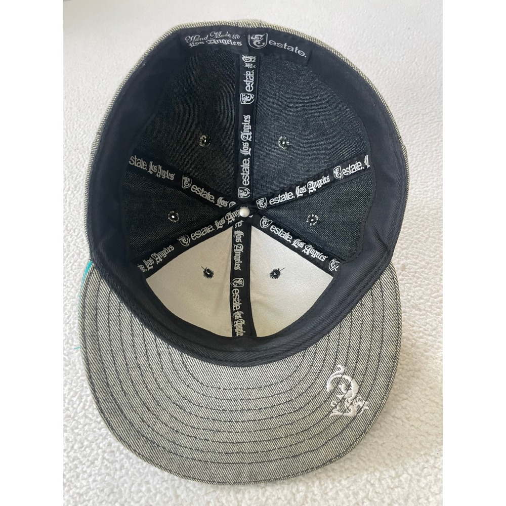 Estate LA Mens OSFM Snapback Hat Grey Verde Leaf Embroidered Denim Streetwear - Picture 6 of 13